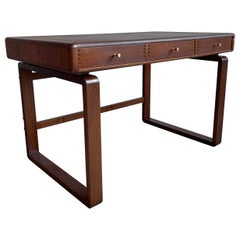 Danish Modern Teak Bentwood Leather Top Desk