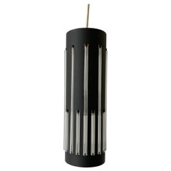 Vintage Modernist Cylinder Design Glass & Black Metal Pendant Lamp, 1960s, Germany