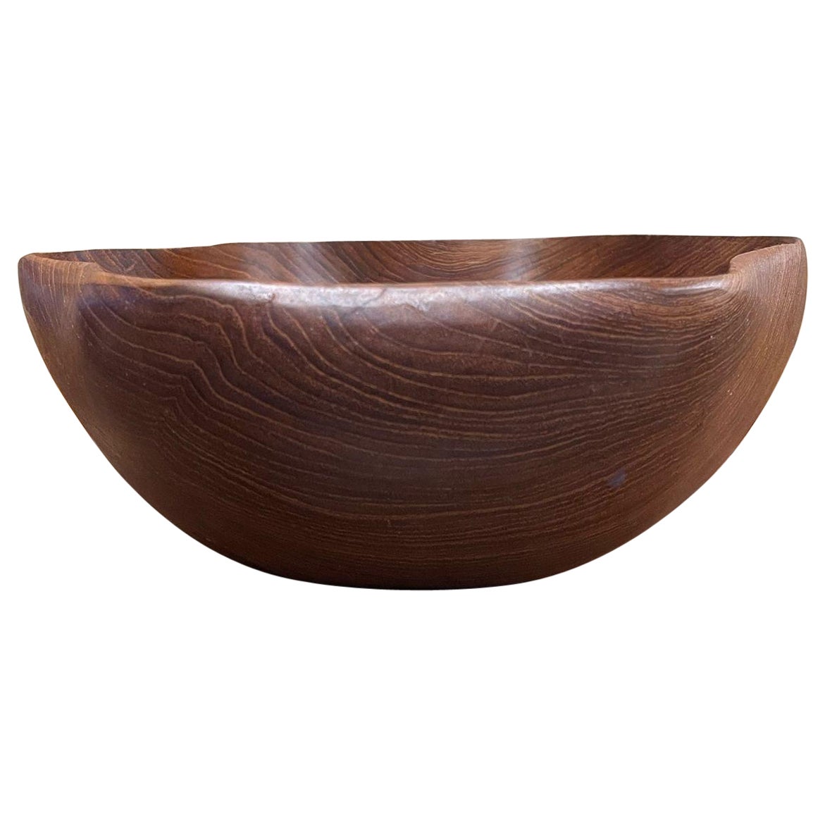 Vintage Wooden Bowl With Rounded Curved Edges.
