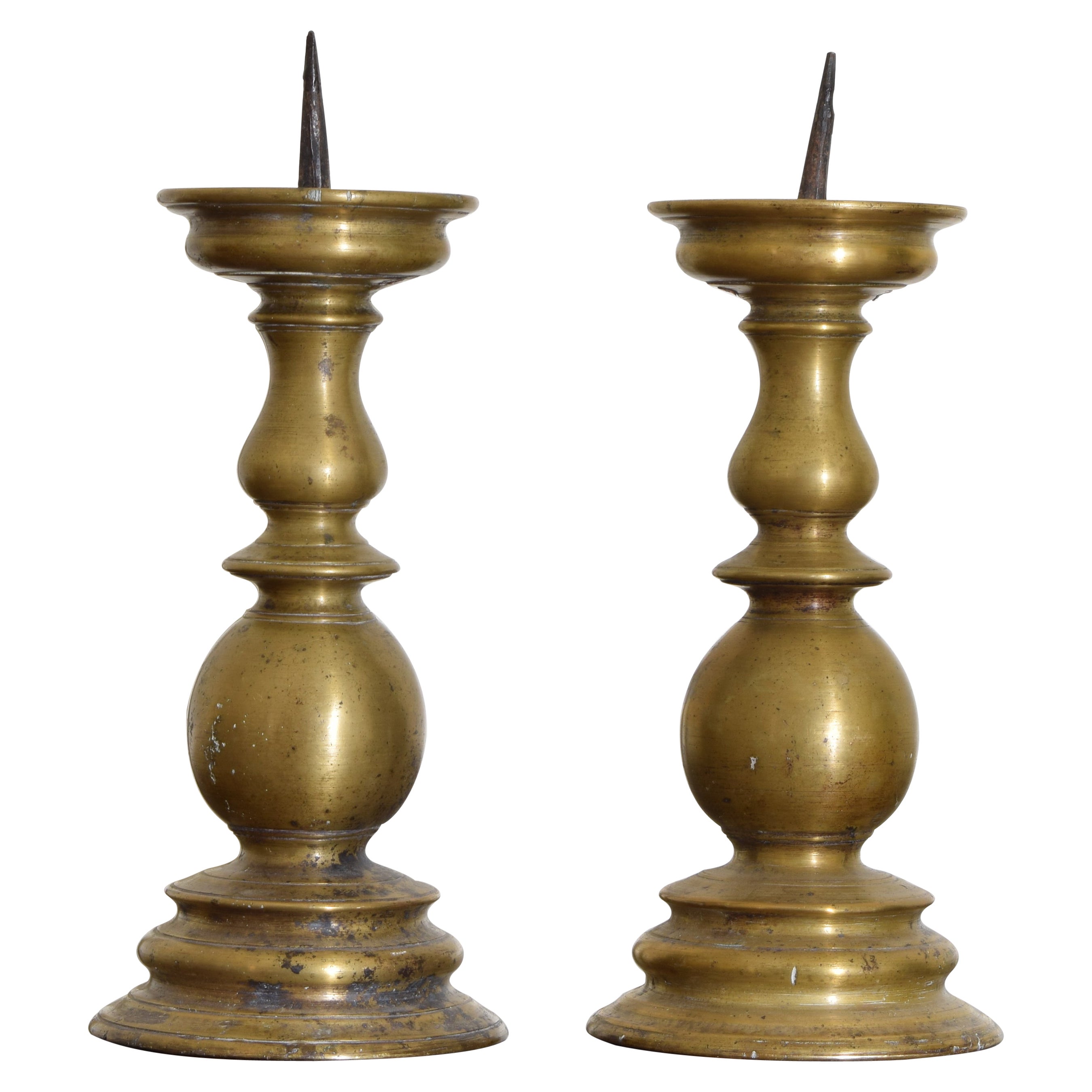 Pair of French Cast Bronze Louis XIII Period Candlesticks, 17th century For Sale