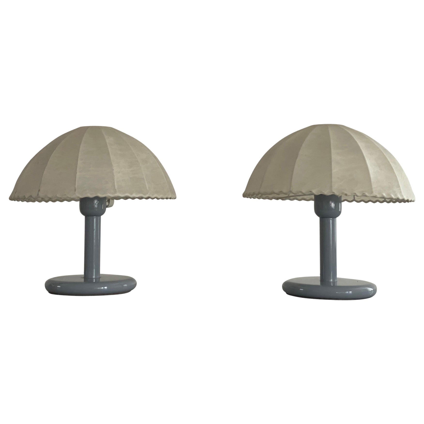 Pair of Cocoon Table Lamps with Grey Metal Base by GOLDKANT, 1960s, Germany For Sale