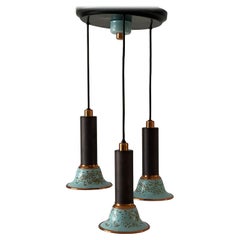 Turkois Emaille 3 Schirme Cascade Lampe von VEB Leuchten, 1960er Jahre, Deutschland