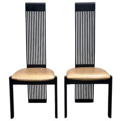 Post Modern High Back Leather Dining Chairs - Pietro Consantini - One Pair (2)
