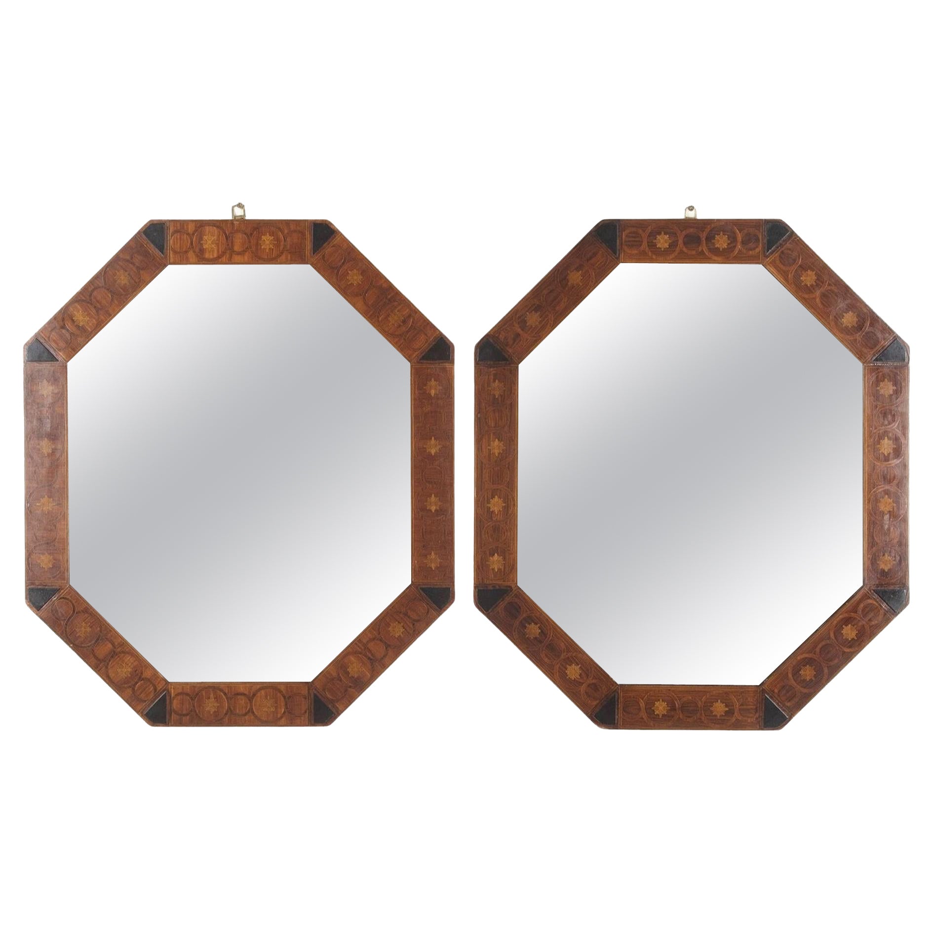 Pair of 19th Century Octagonal French Marquetry Mirrors For Sale