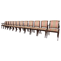 Baker Furniture Regency Mahogany and Ebonized Dining Chairs, Set of Twelve