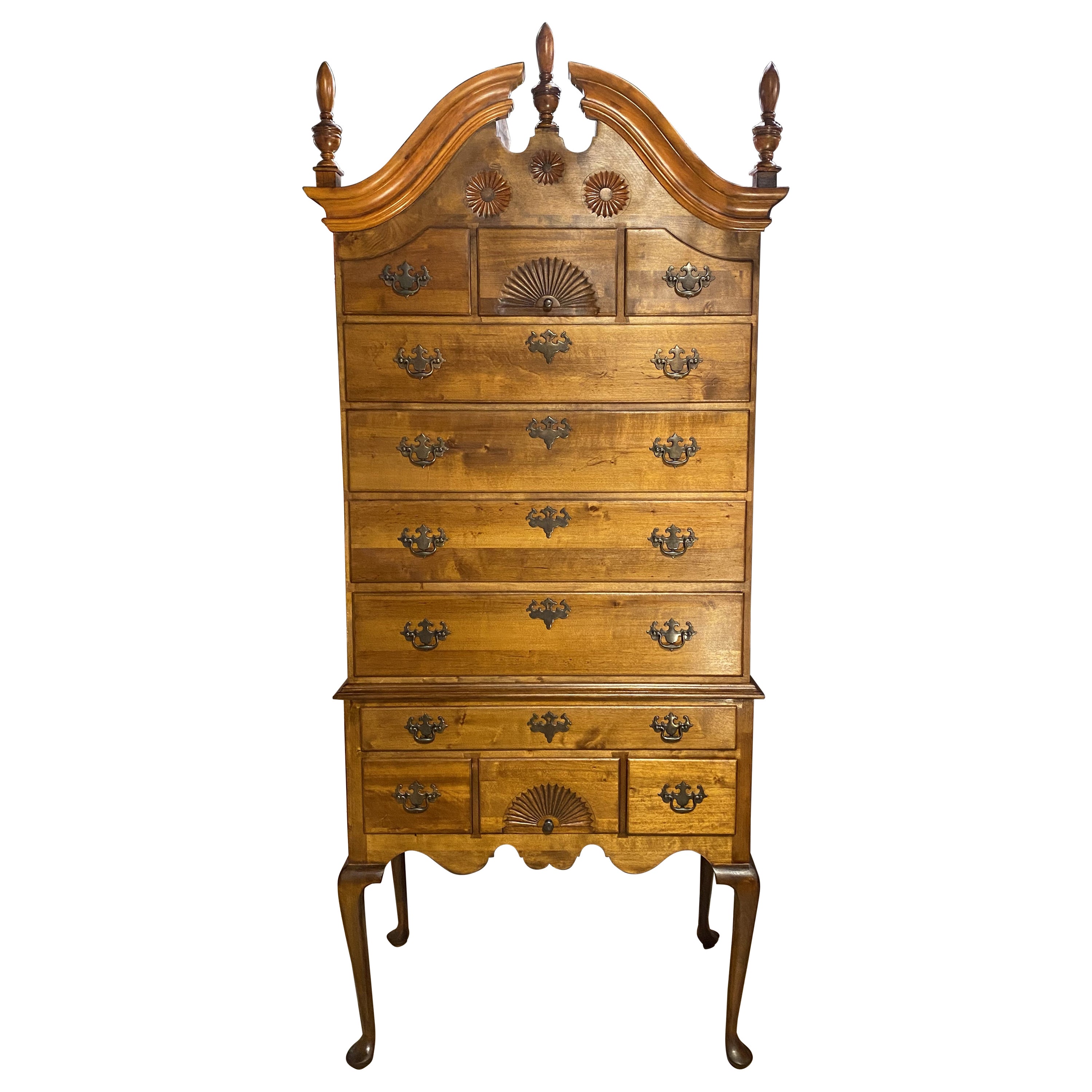 Bonnet Top Highboy with Pinwheel Carvings & Impressive Size For Sale