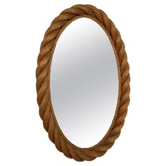 Vintage Oval Rope Mirror by Adrien Audoux and Frida Minet, France, 1950s