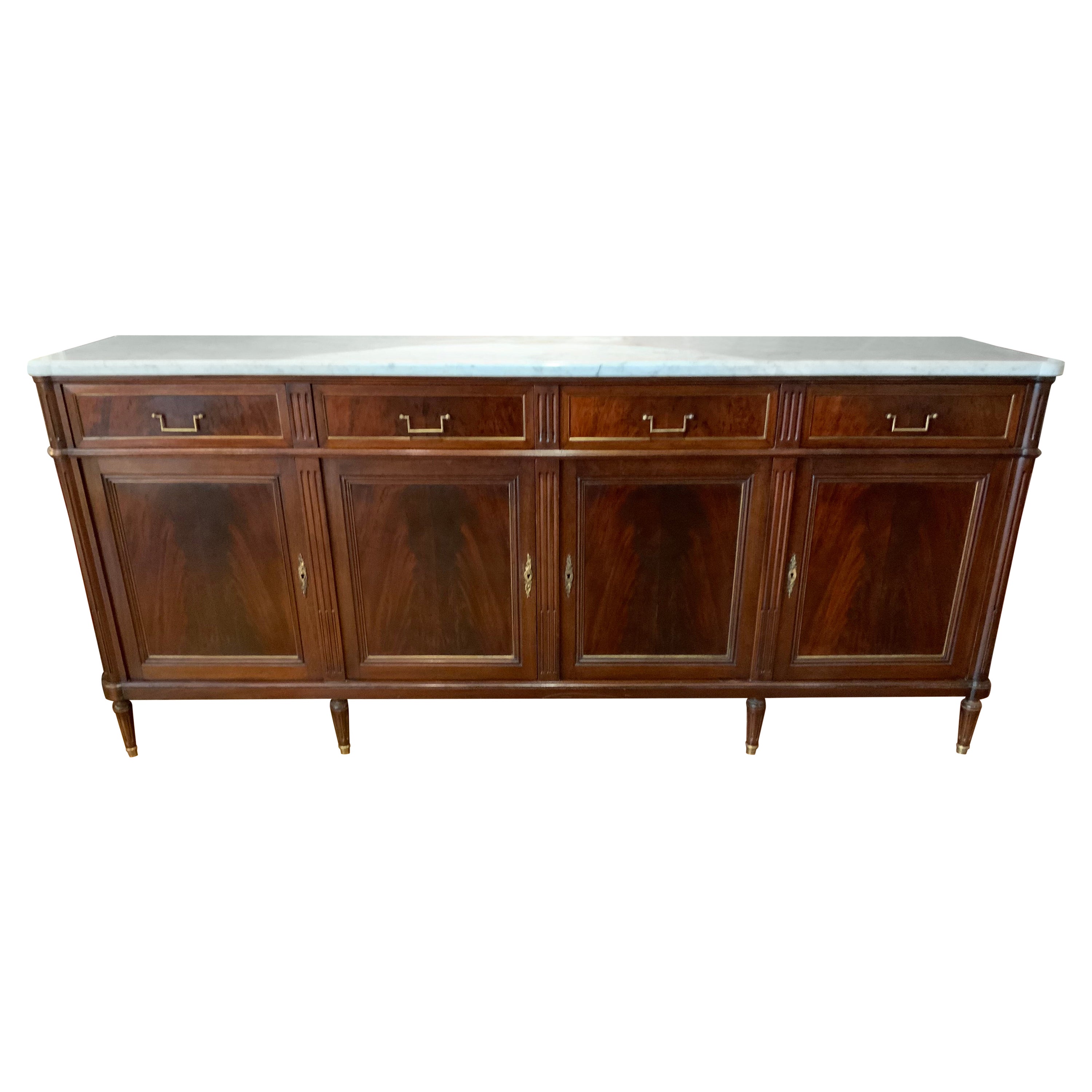 Louis XVI-Style sideboard/buffet mahogany with white marble top For Sale