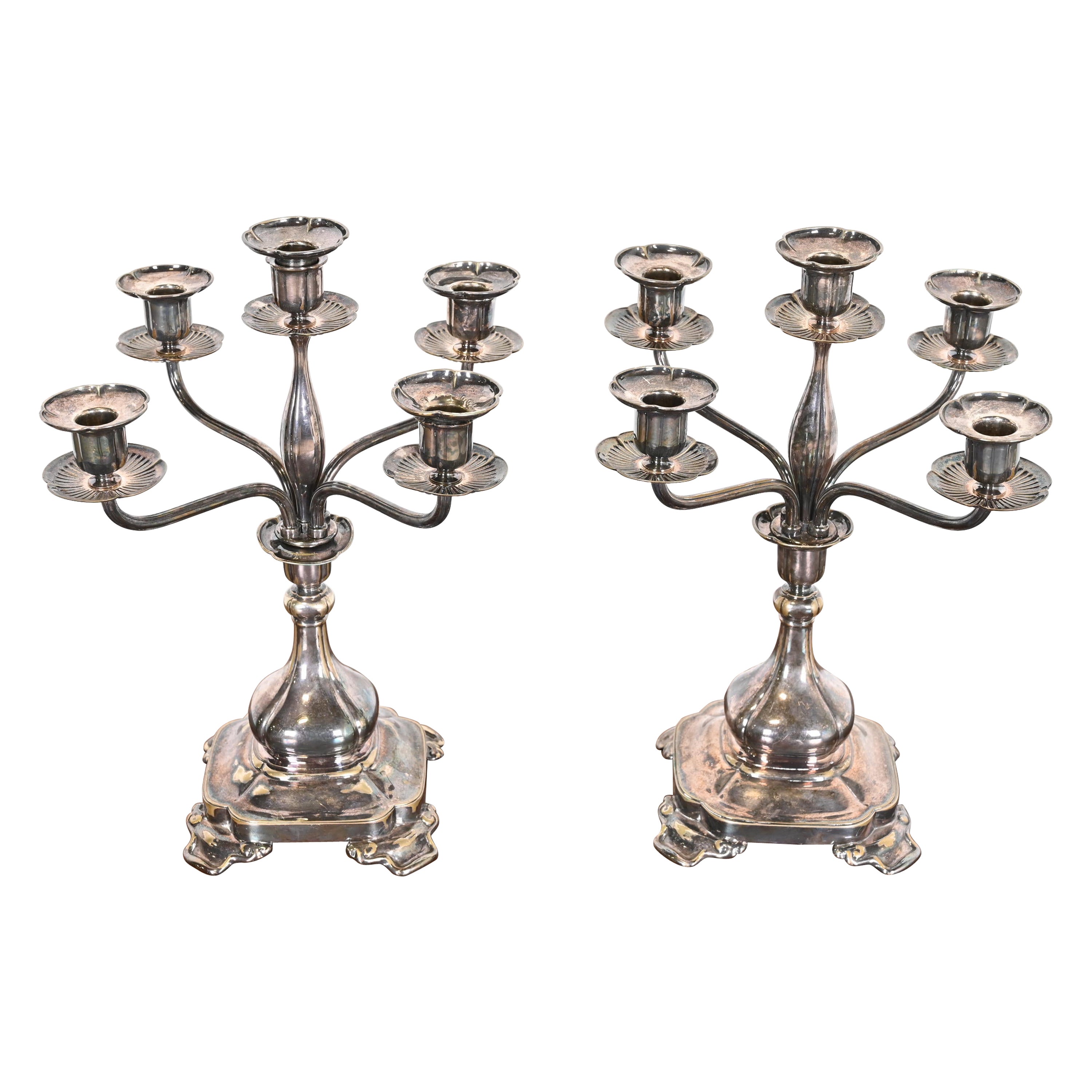 Tiffany & Co. Antique Silver Five-Arm Candelabra, Pair For Sale