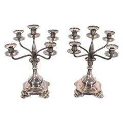 Tiffany & Co. Fünfarmige antike Silberkandelaber-Kandelaber, Paar