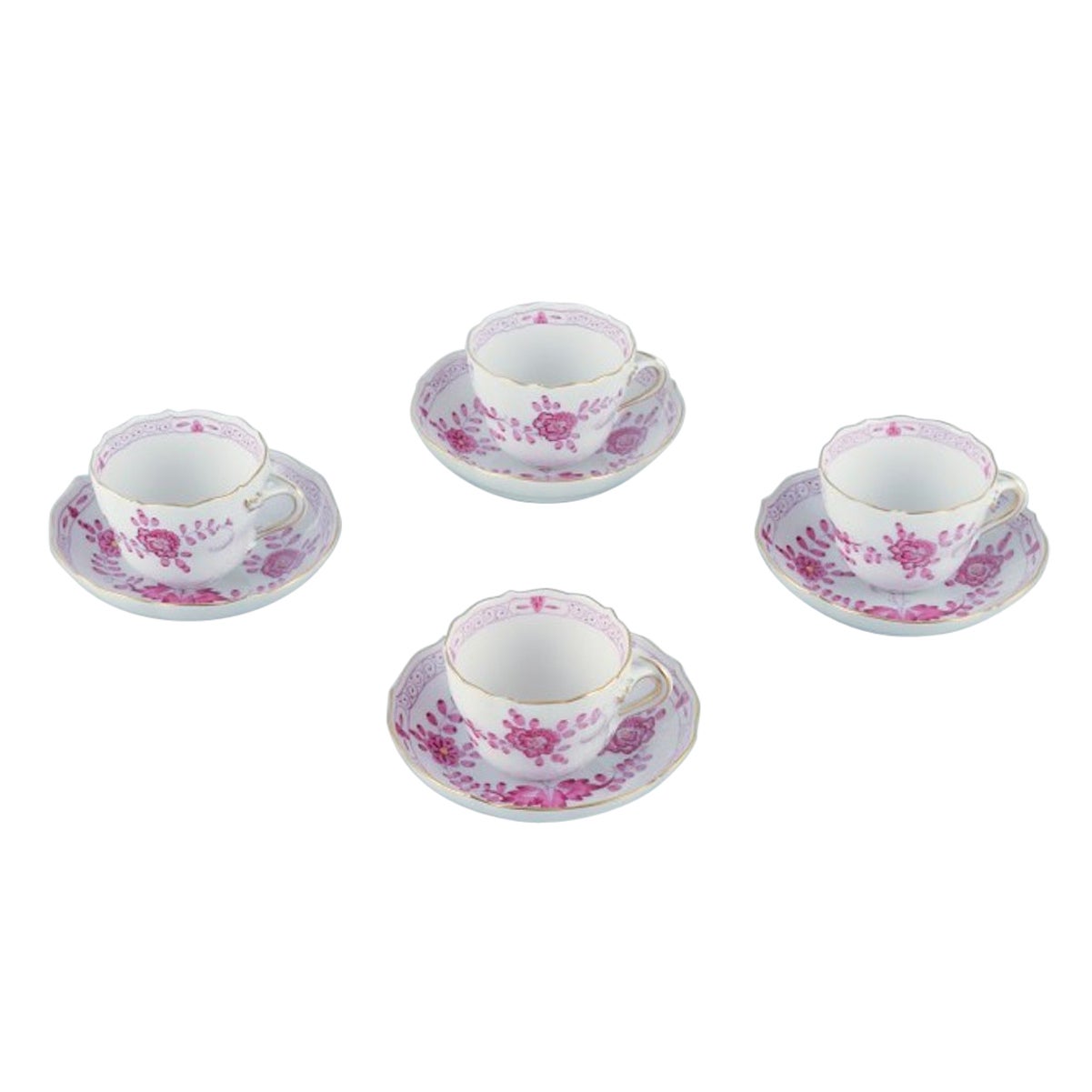 Meissen, Germany. Set of four "Pink Indian" demitasse cups with saucers. For Sale