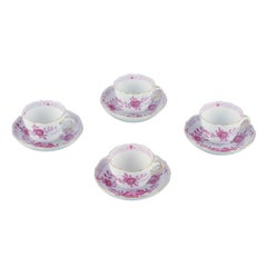 Antique Meissen, Germany. Set of four "Pink Indian" demitasse cups with saucers.