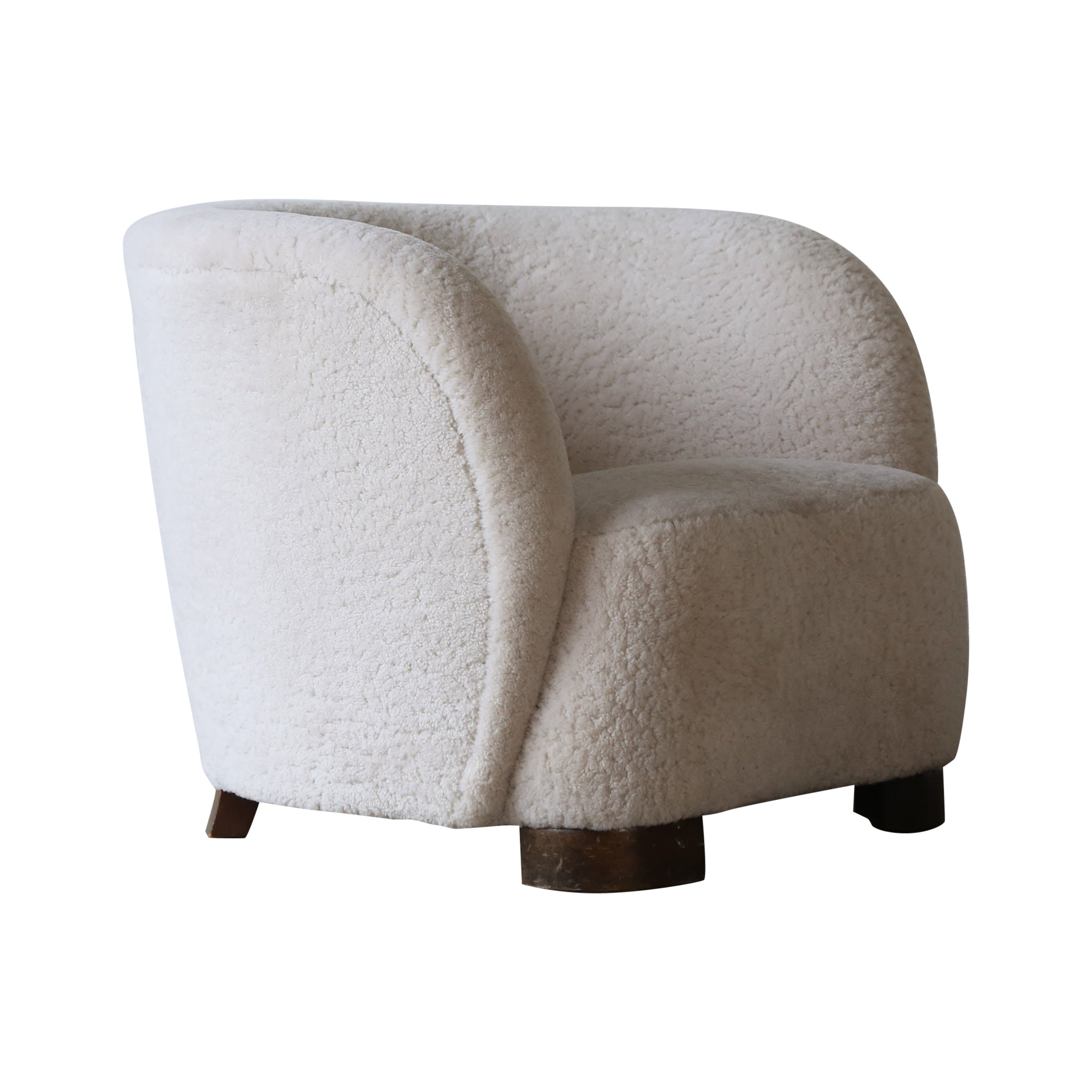 Lounge Chair, Denmark, 1940s, Newly Upholstered in Sheepskin