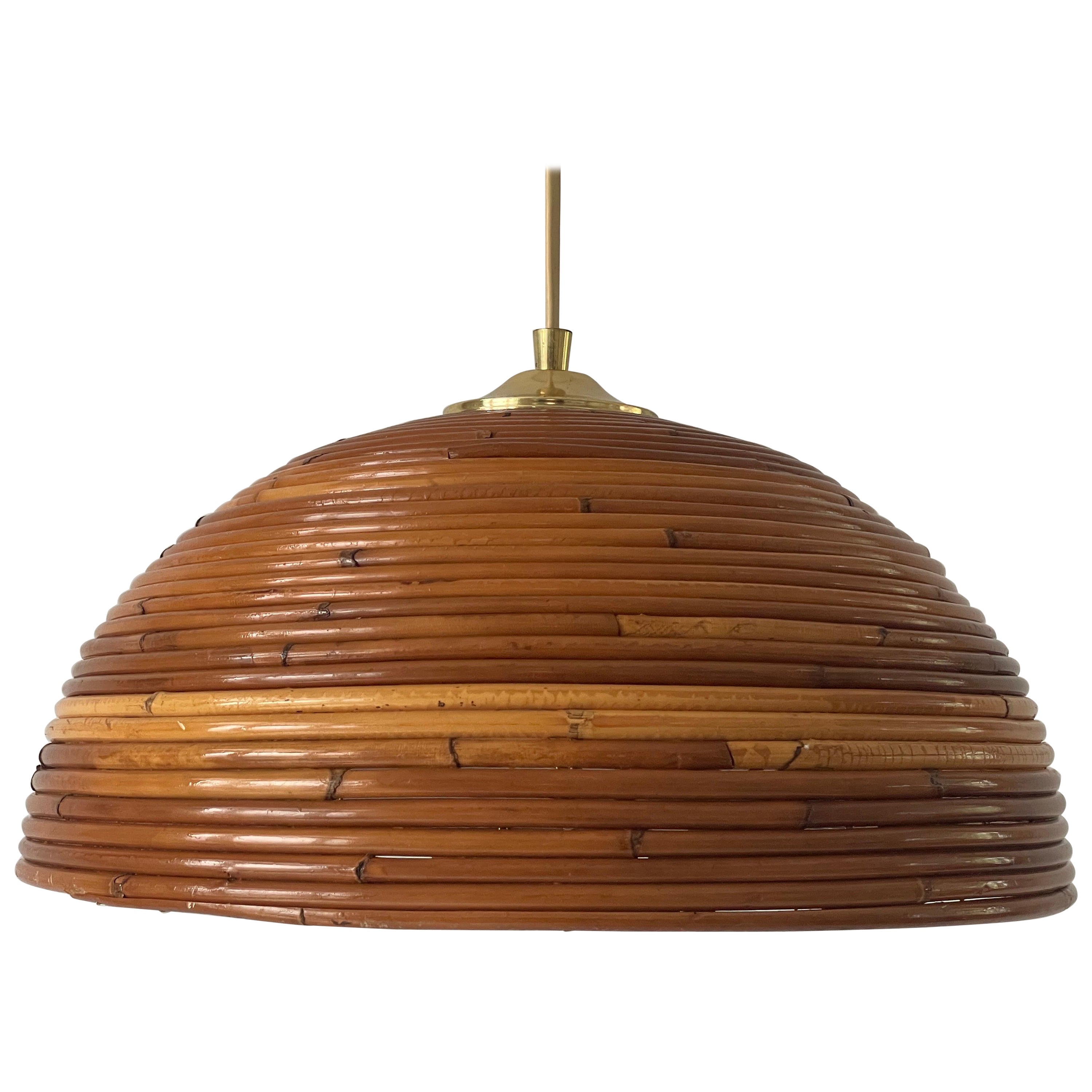 Mushroom Shaped Bamboo Pendant Lamp, 1960s, Germany For Sale