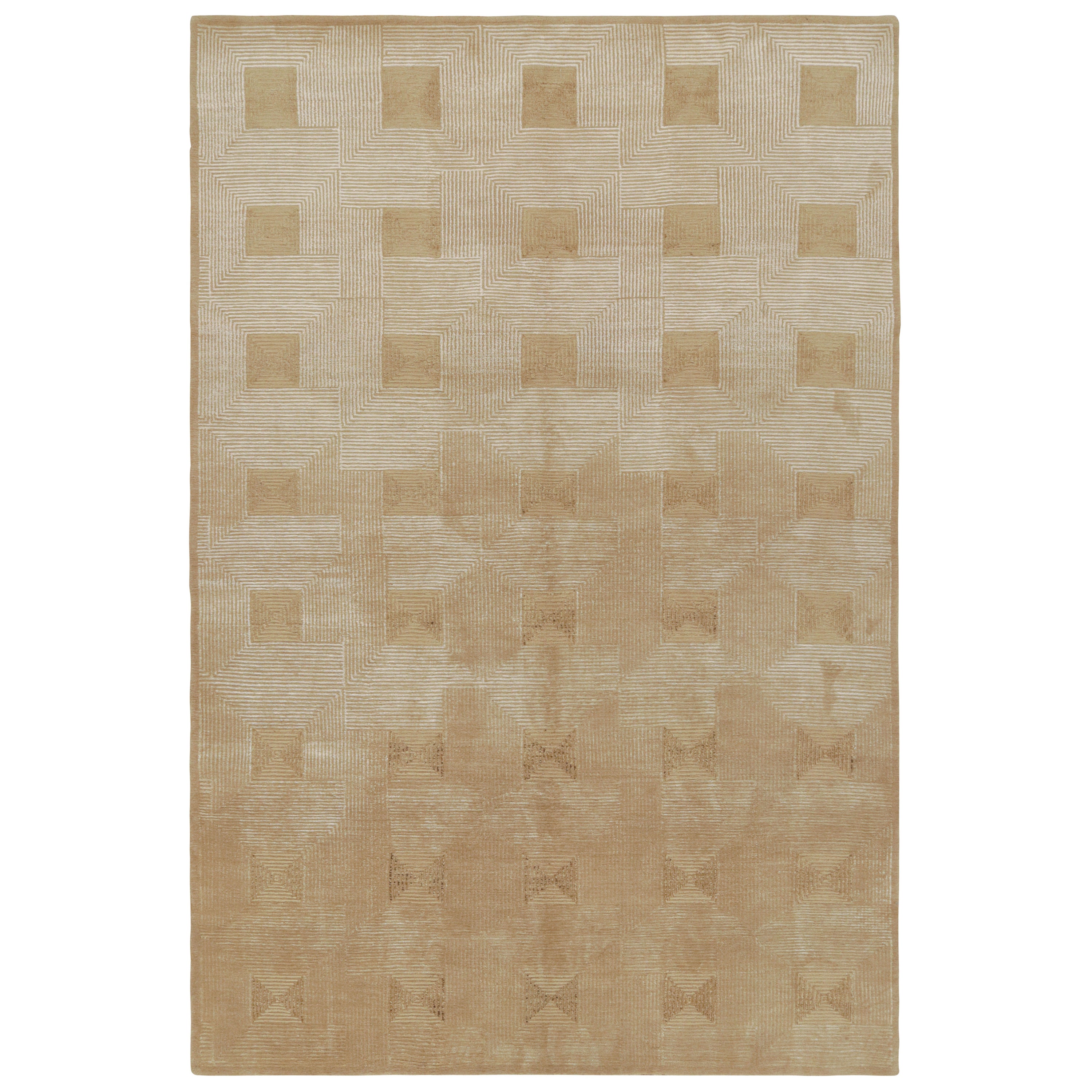 Rug & Kilim’s Cubist Art Deco Style Rug in Beige-Brown Geometric Patterns For Sale