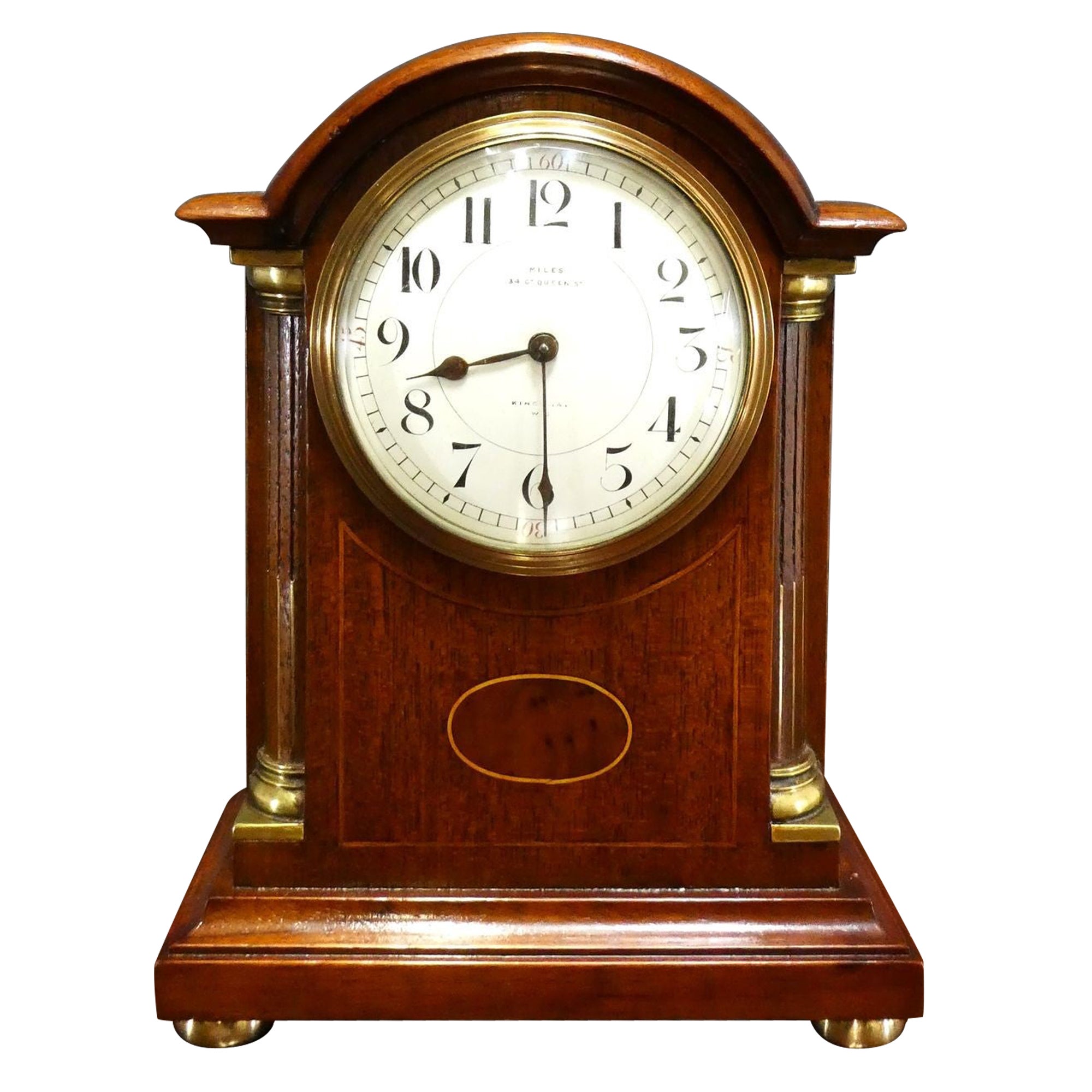 Miniature Mahogany Mantel Clock, Miles, Gt Queen St. Kingsway For Sale
