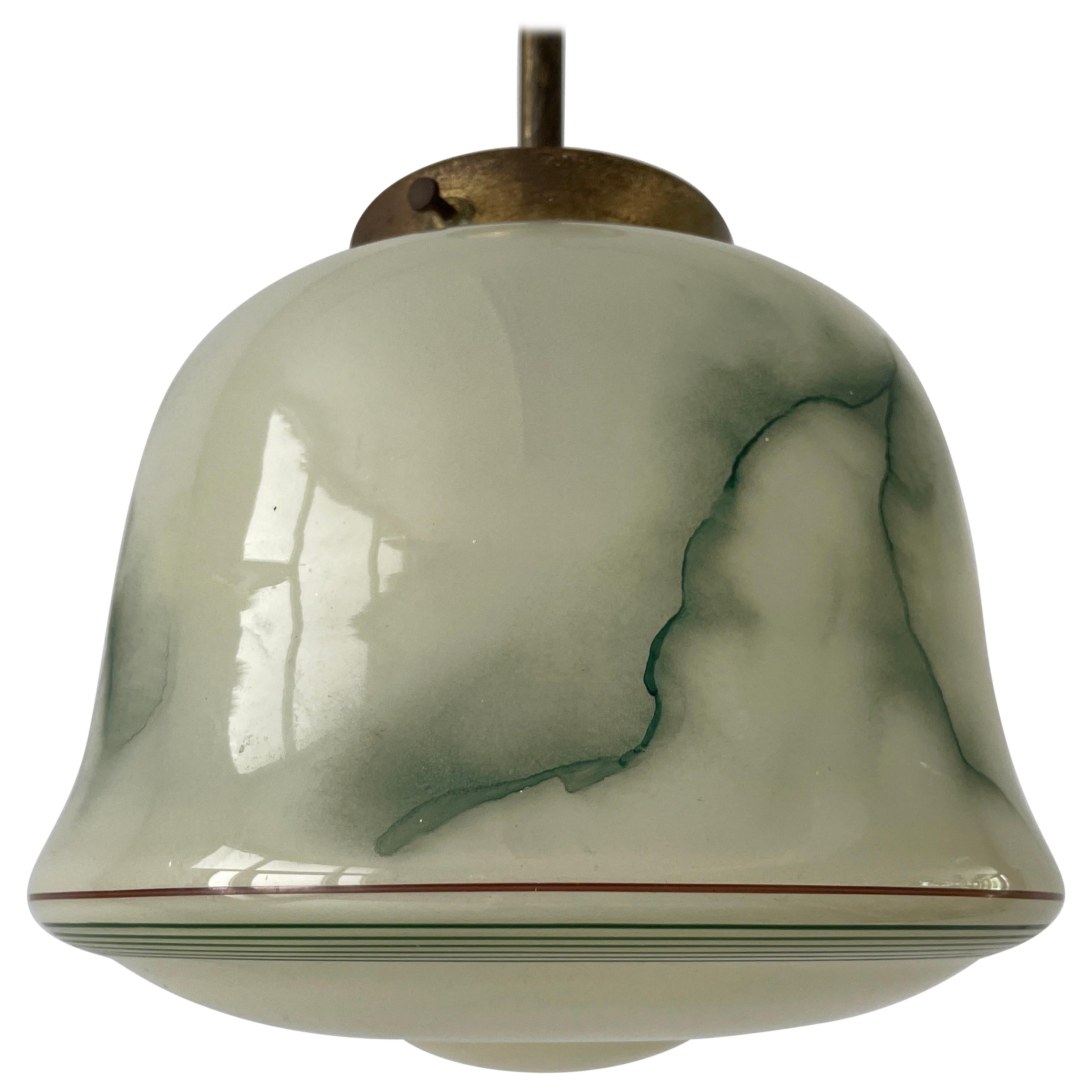 Green Glass Art Deco Small Ceiling Lamp, 1950s, Germany For Sale