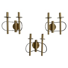 Vintage Mid-century Modern Twin-shade Set of 3 Sconces by Sciolari, 1960s, Italy