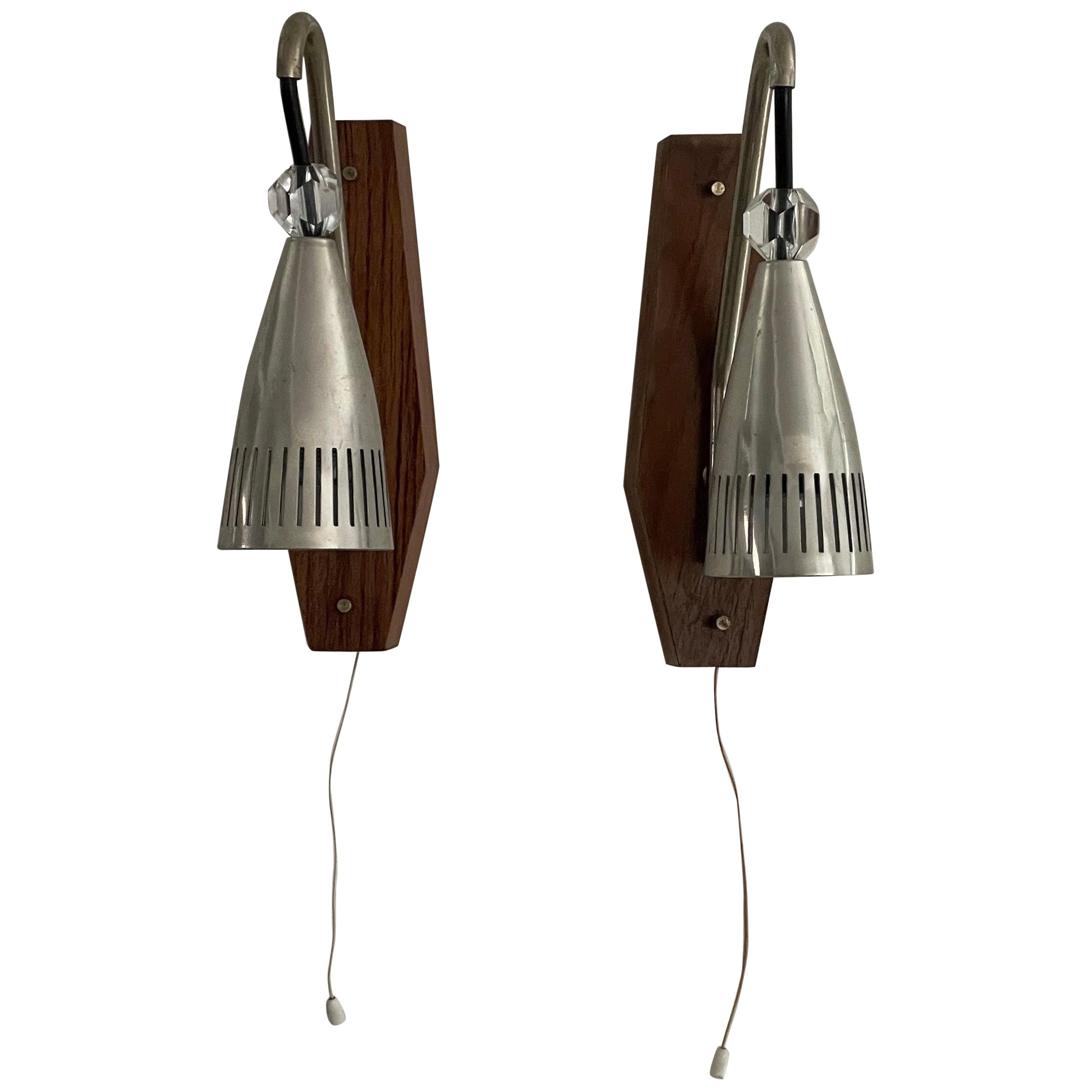 Grey Shade Danish Sconces with Wood Base, 1960s, Denmark For Sale