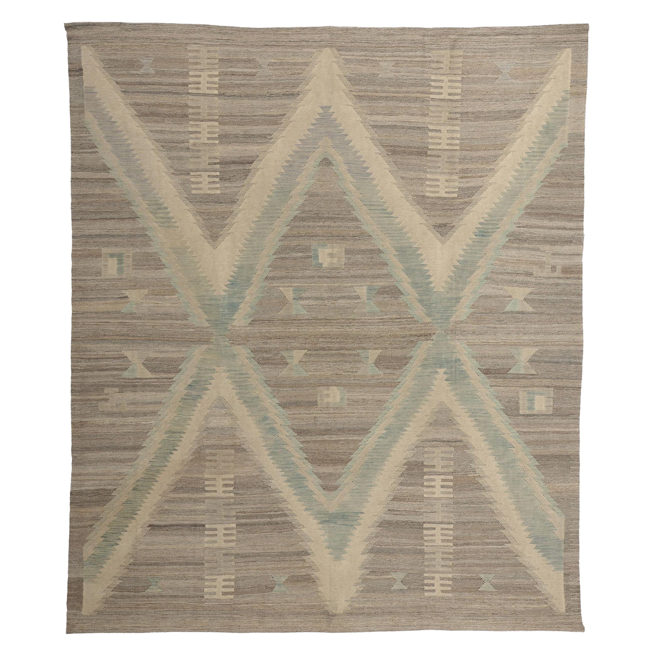 Contemporary Santa Fe Southwest Modern Desert Navajo-Style Flatweave Carpet