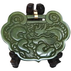 Vintage Hand-Carved Green Jade Pendant