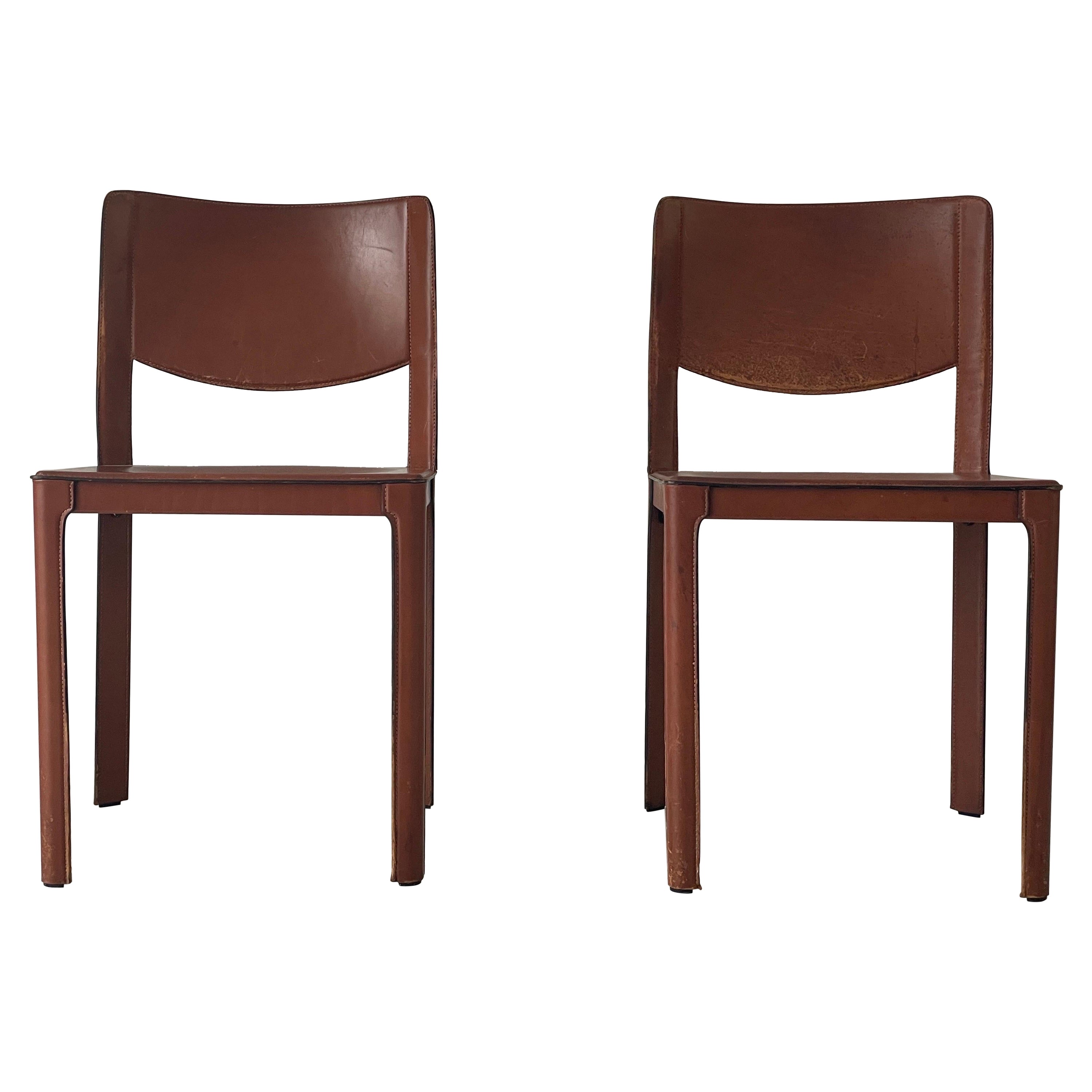 Pair of Italian Brown Leather Chairs by Matteo Grassi, 1970s, Italy For Sale