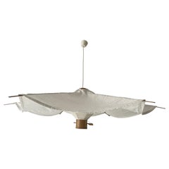 Wood and Fabric Tent Design Extralarge Pendant Lamp by Domus, 1980s, Italy