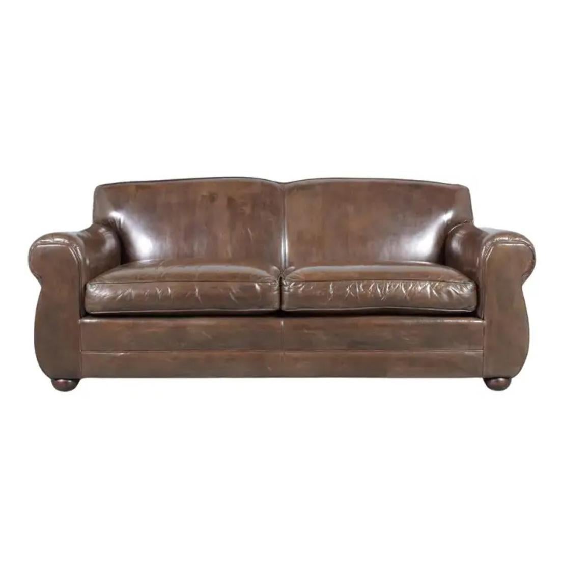 Modern Leather Club Sofa: Timeless Elegance & Luxurious Comfort For Sale
