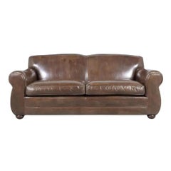 Revitalized Modern Leather Club Sofa in Rich Chocolate Brown