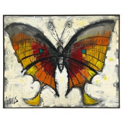 Large Vintage Lee Reynolds Abstract Butterfly Painting, Framed