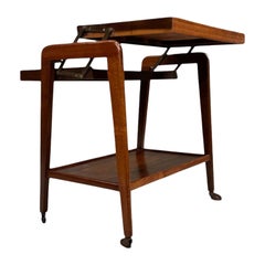 Midcentury Modern Bar Cart in Hardwood & Brass by Ming Moveis, Brazil, 1950's