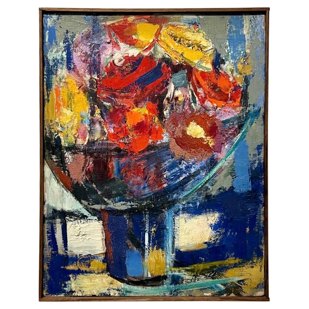 Vintage Japanese Abstract Oil on Canvas c1960s For Sale