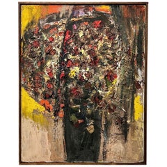 Vintage Japanese Abstract Oil on Canvas c1960s