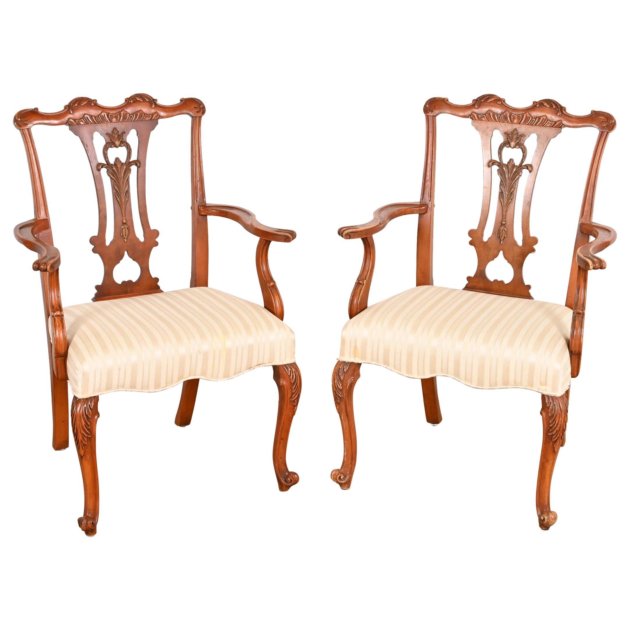 Romweber French Provincial Louis XV Burl Wood Armchairs, Pair