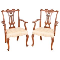 Antique Romweber French Provincial Louis XV Burl Wood Armchairs, Pair