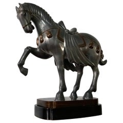 Antique 1940's Art Deco Pewter Horse Statue Sculpture
