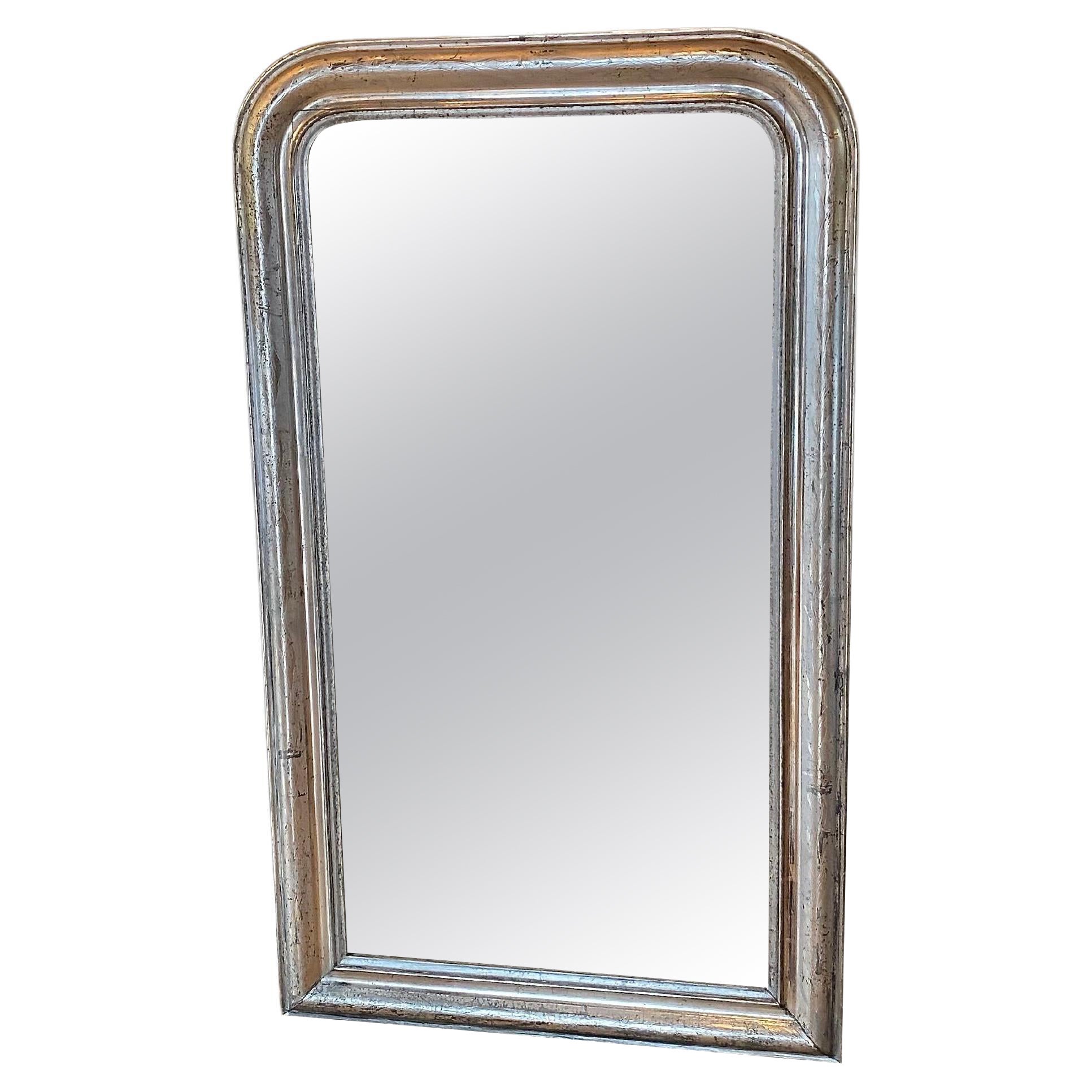 19th c. French silver leaf gilt mirror Louis-Philippe For Sale