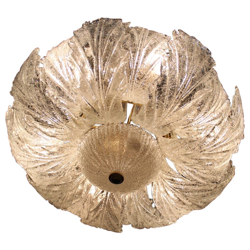 Round Italian Flower Chandelier 1970s Murano Glass Parts Brass gold Plate For Sale