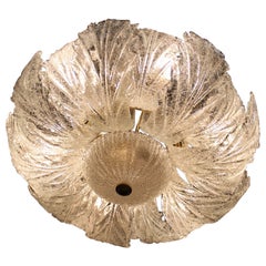 Round Italian Flower Chandelier 1970s Murano Glass Parts Brass gold Plate