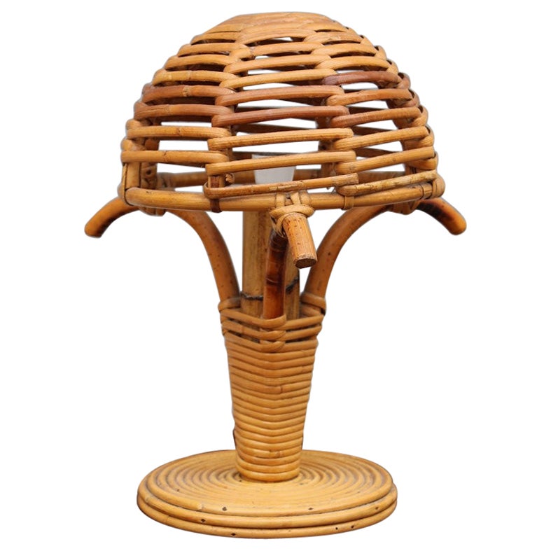 Italian Bamboo Mushroom Bedside Lamp 1960s  For Sale