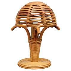 Vintage Italian Bamboo Mushroom Bedside Lamp 1960s 