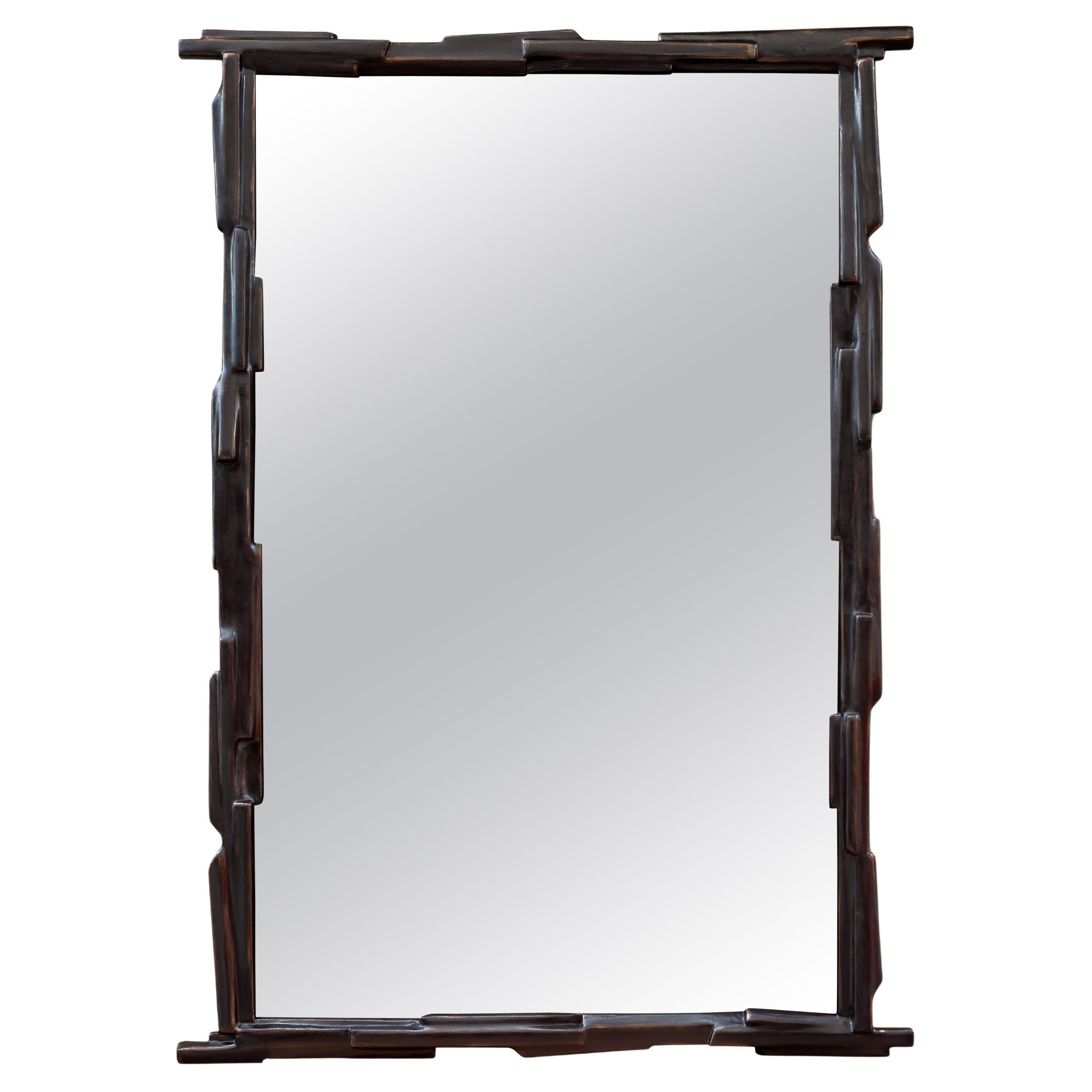 Miroir mural Linea n°1 en édition limitée, finition en plâtre bronze par Benediko