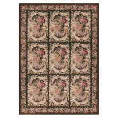 Rug & Kilim’s French Needlepoint Rug in Rich Brown With All-Over Floral Patterns