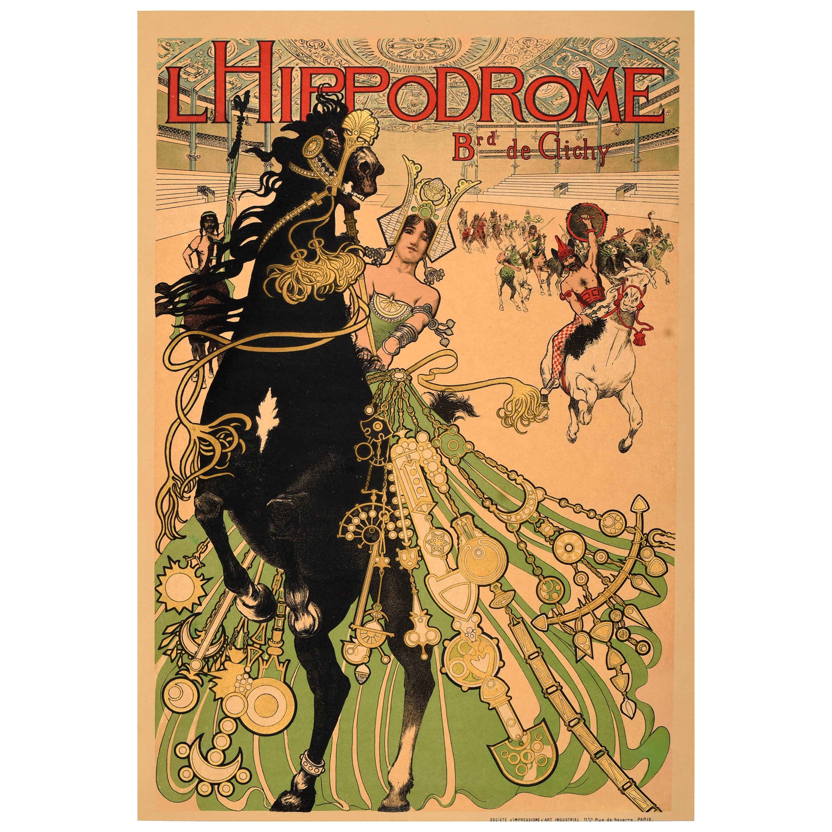 Affiche originale Art nouveau Hippodrome Boulevard De Clichy Paris Orazi en vente