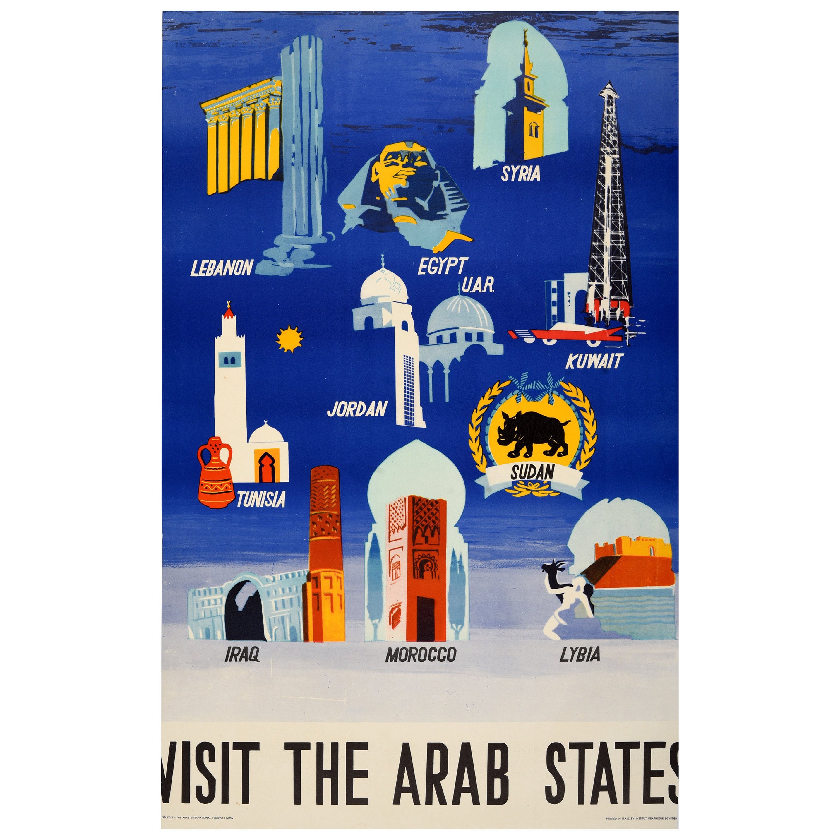 Original Vintage Travel Poster Visit The Arab States Africa Middle East Design For Sale