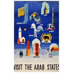 Affiche de voyage vintage originale Visit The Arab States Afrique Moyen-Orient Design