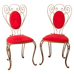 Coppia di sedie rosse in ferro vintage anni 50 design Pier Luigi Colli