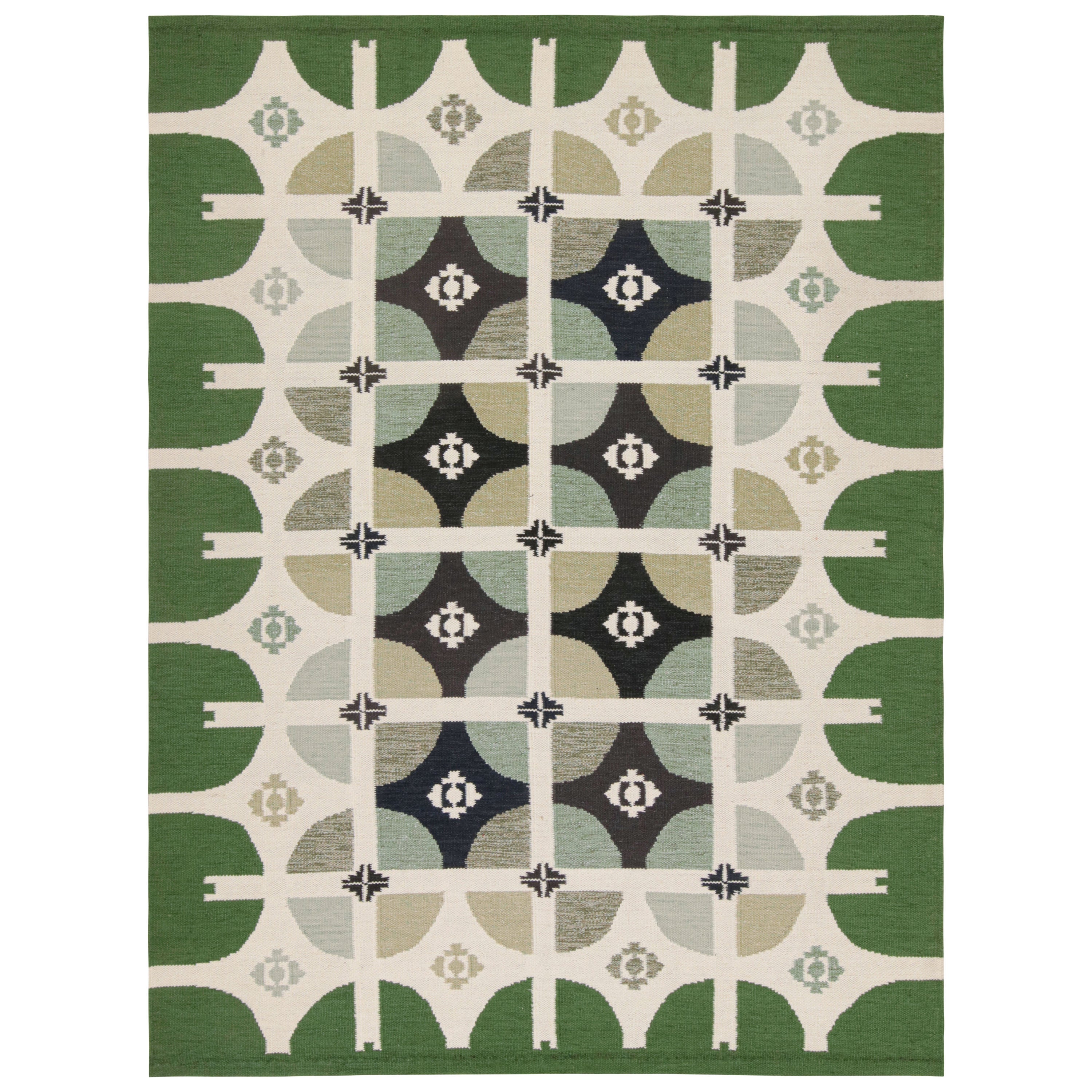 Rug & Kilim’s Scandinavian Style Rug in Green with Geometric Patterns For Sale
