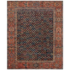 Antique Persian Bakshaish Rug in Navy Blue with Floral Patterns from Rug & Kilim