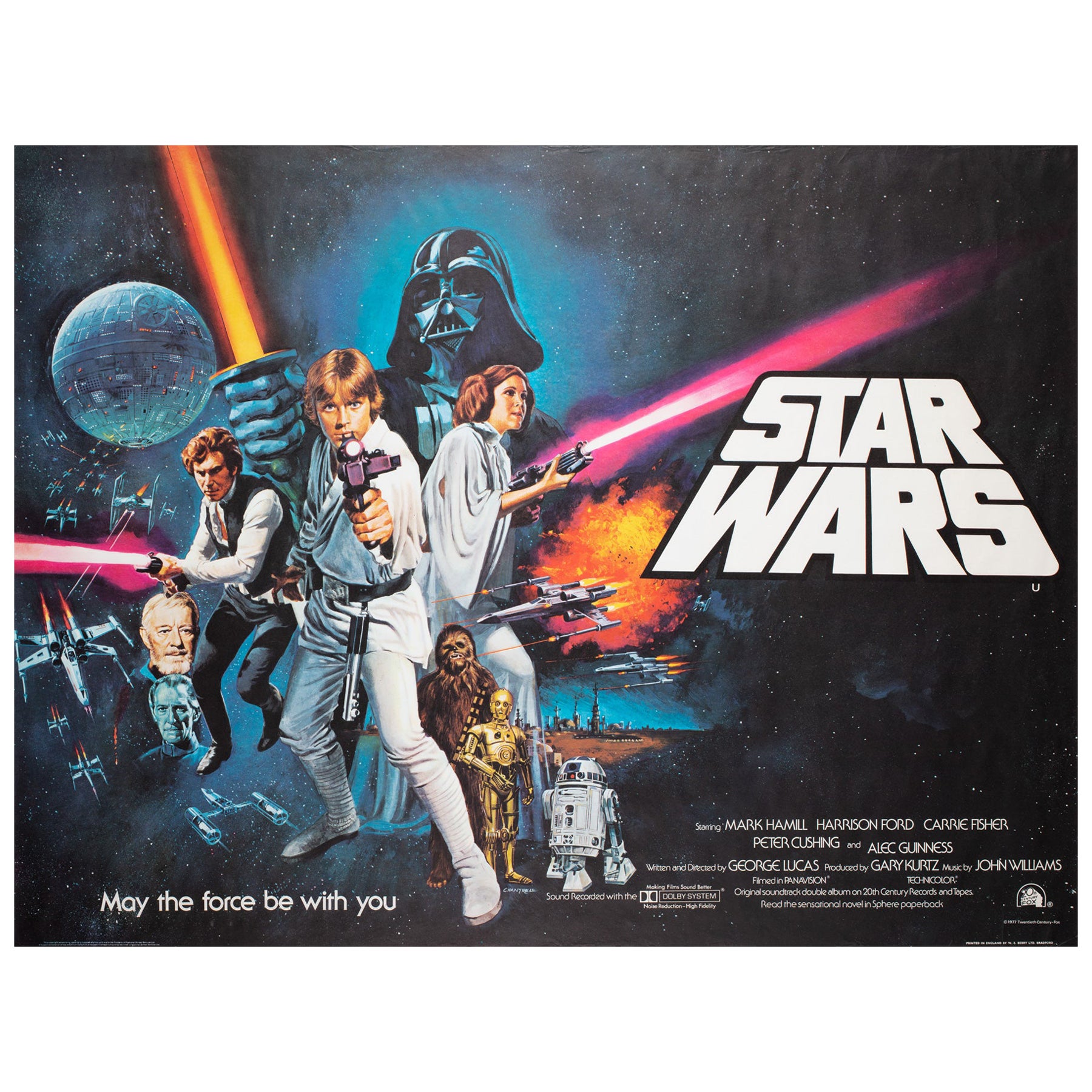 Filmplakat „Star Wars 1977“, gerolltes UK Quad-Stil, C-Pre-Oscar, Tom Chantrell